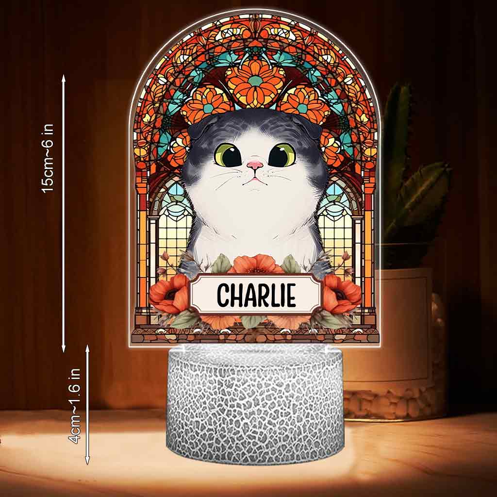 Pet With Stained Glass - Personalized Dog Shaped Plaque Light Base