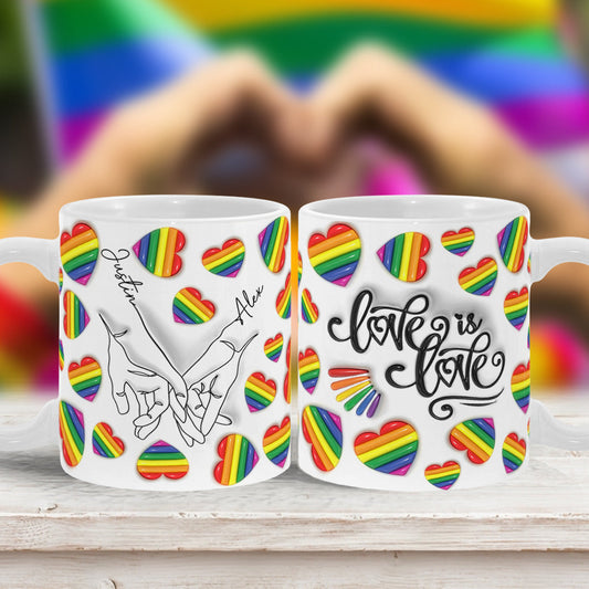 Love Is Love Line Art Hands - Personalized LGBT Support Mug