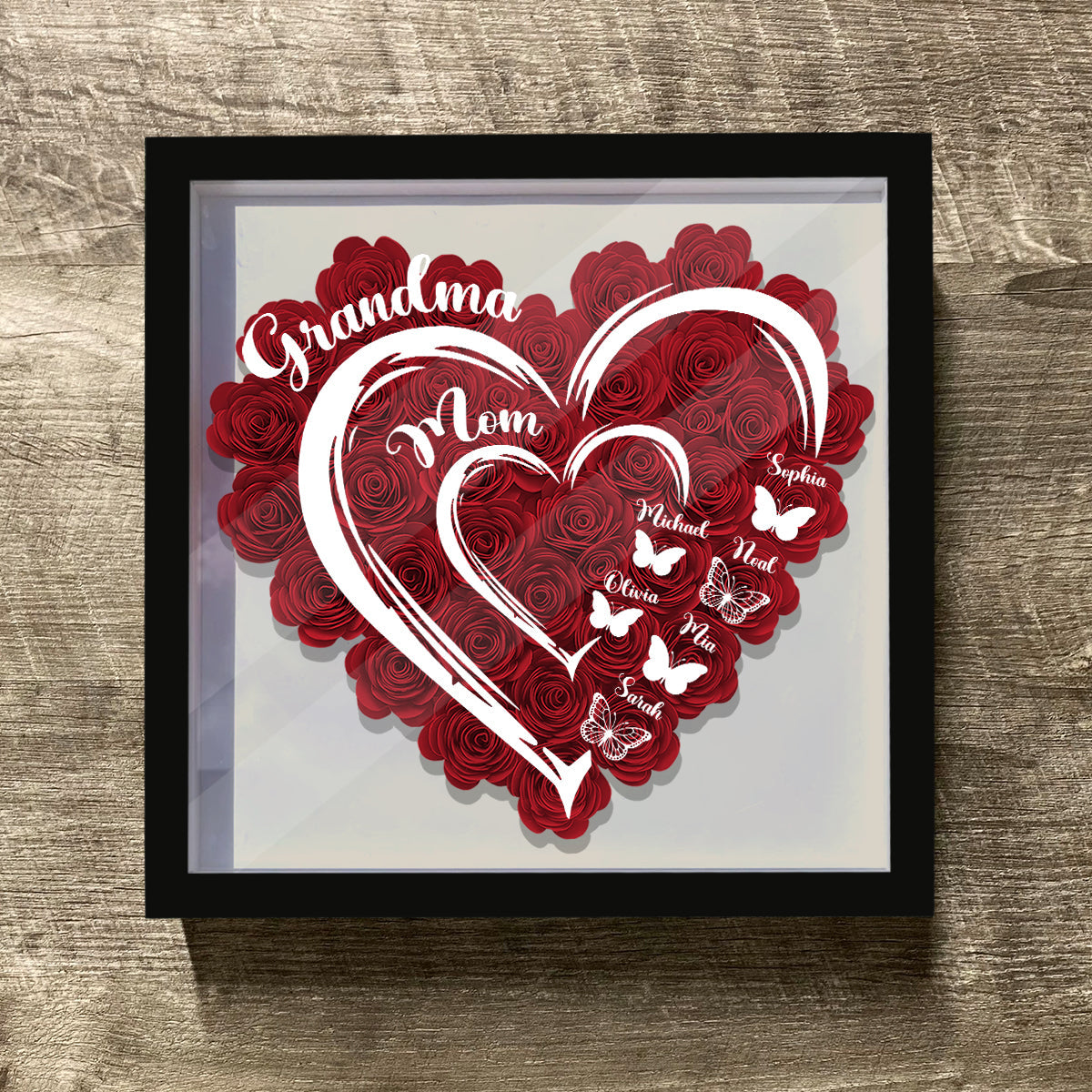 Love Mom Grandma Butterfly Version - Personalized Grandma Flower Shadow Box