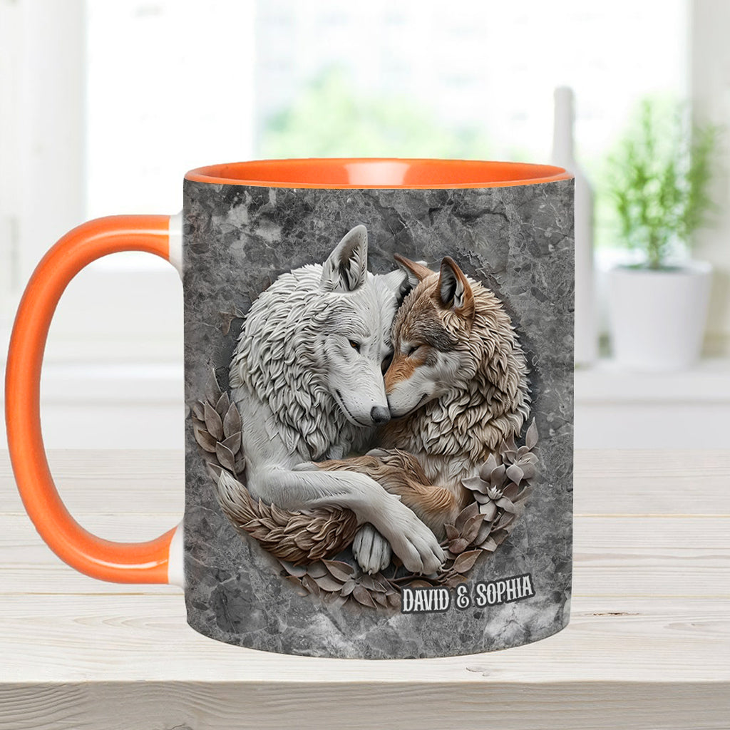 Wolf Couple - Personalized Wolf Accent Mug