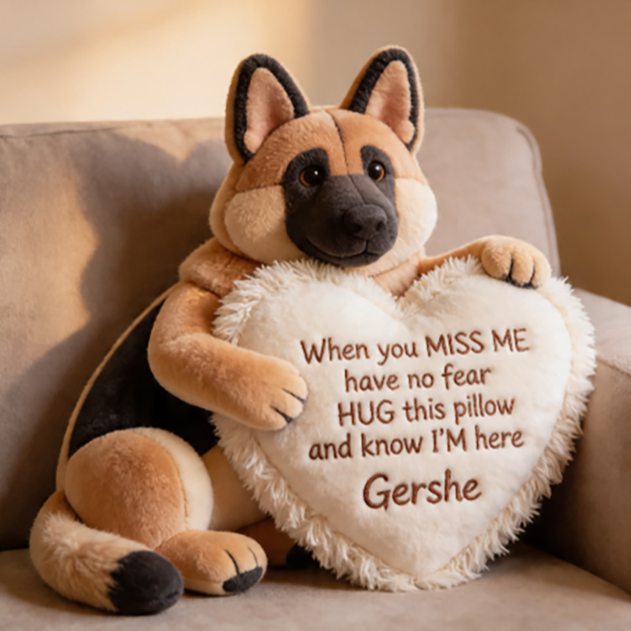 Personalized German Shepherd Plush Pillow Doll - Custom Name Dog Stuffed Animal Hug Cushion - Memorial Gift Kids Comfort Toy