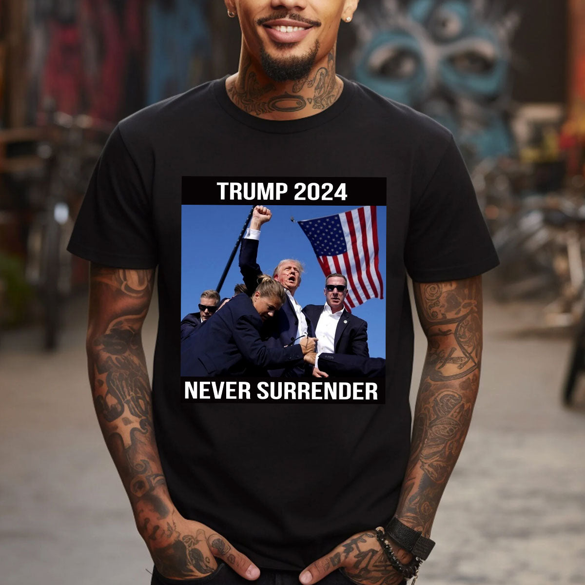 Trmp Sh0t T-Shirt Top | Donald TRMP 2024 Never Surrender Shirt Mugsh*t Tee 
T-shirt & Hoodie