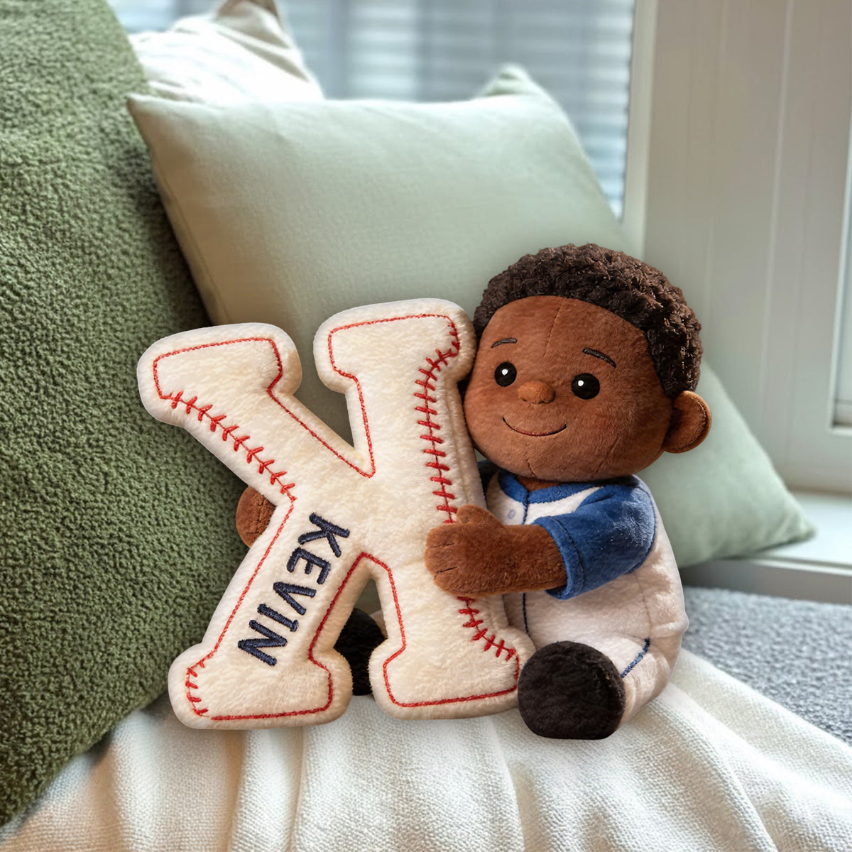 Initial Pillow Custom From Any Photo - Personalized Baseball Premium Faux Fur Pillow