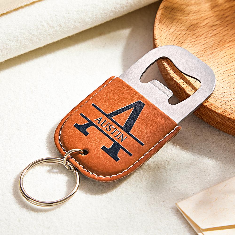 Custom Engraved Bottle Opener Leather Keychain Bottle Opener - gift for anyone - Personalized Keychain