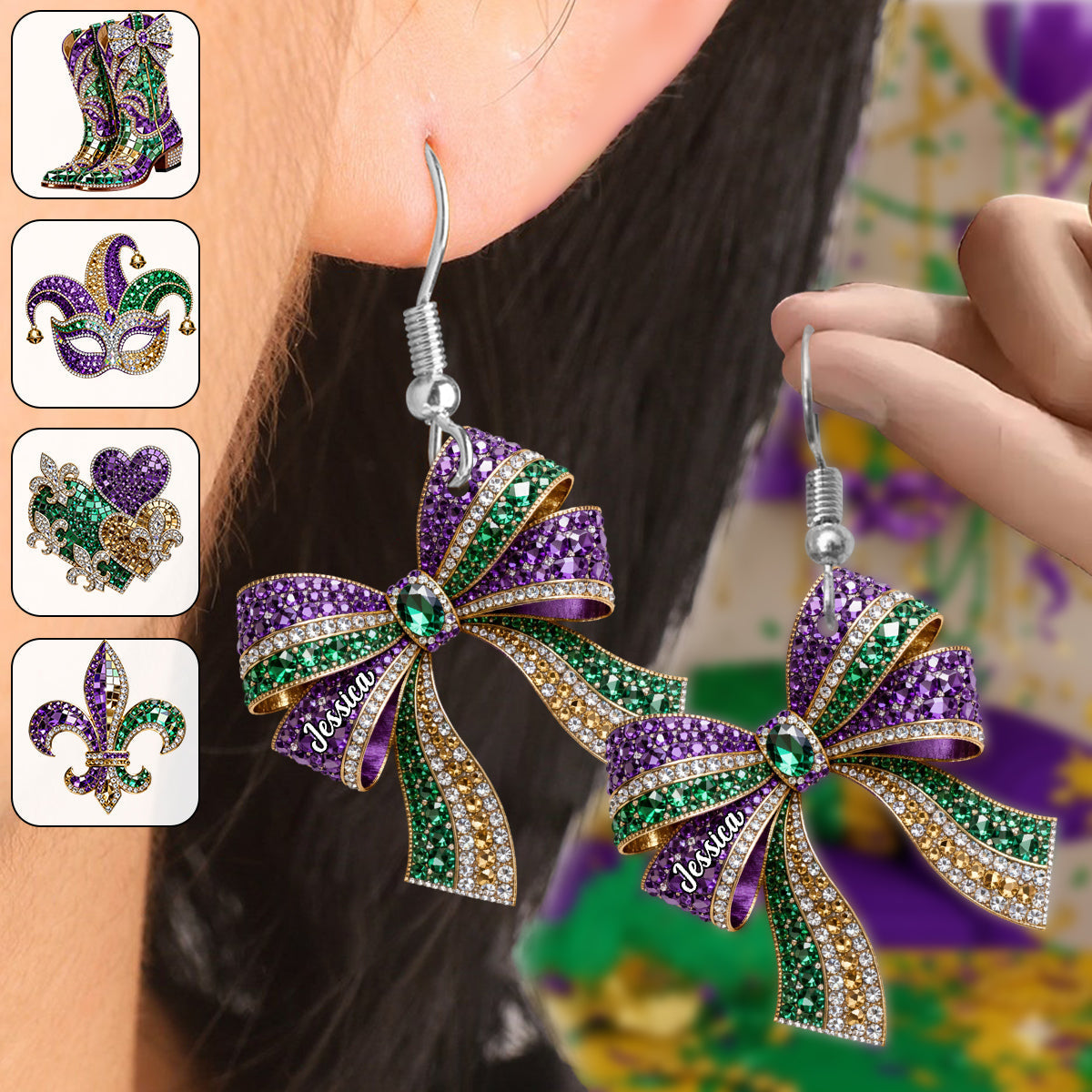 It's Mardi Gras Y'all - Personalized Mardi Gras Earrings