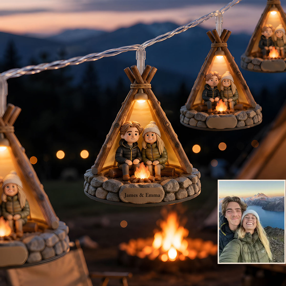 Campsite Unique Decoration, Custom From Any Photo - Personalized Camping String Lights