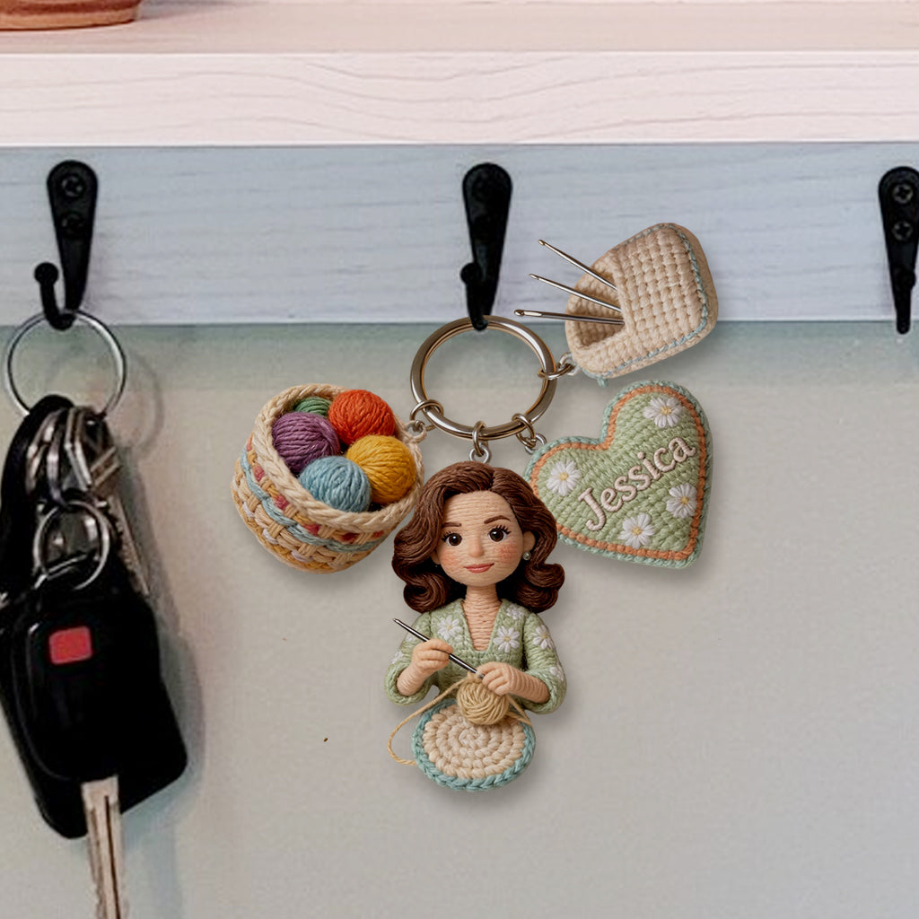 Custom Any Photo - Personalized Crocheting Premium Keychain With Charms