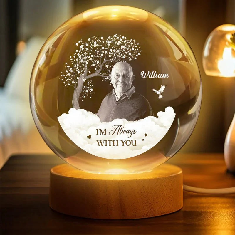 Personalized Memorial Globe Lamp With Photo Style Tribute - Warm Nightstand Glow, Unique Sympathy Gift