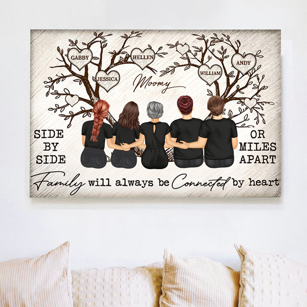 Grandma Mom Family Will Always Be Connected By Heart - Personalized Family Tree Poster, Perfect Gift for Mothers, Available as Poster, Plaque, Ornament, Keychain, and Pillow