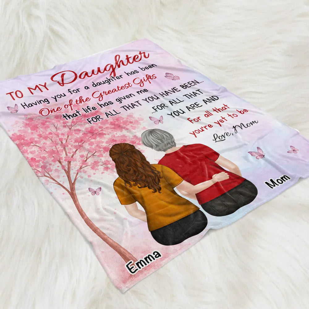 Personalized Daughter and Mom Fleece Blanket, Custom Greatest Gifts Quote, Cozy Unique Gift for Daughter