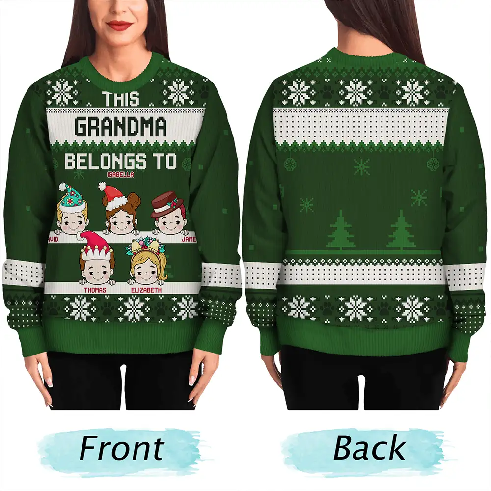 Personalized Christmas Printed Sweatshirt for Grandma, Cute Grandkids Cartoon, Cozy Holiday Keepsake, Unique Family Gift