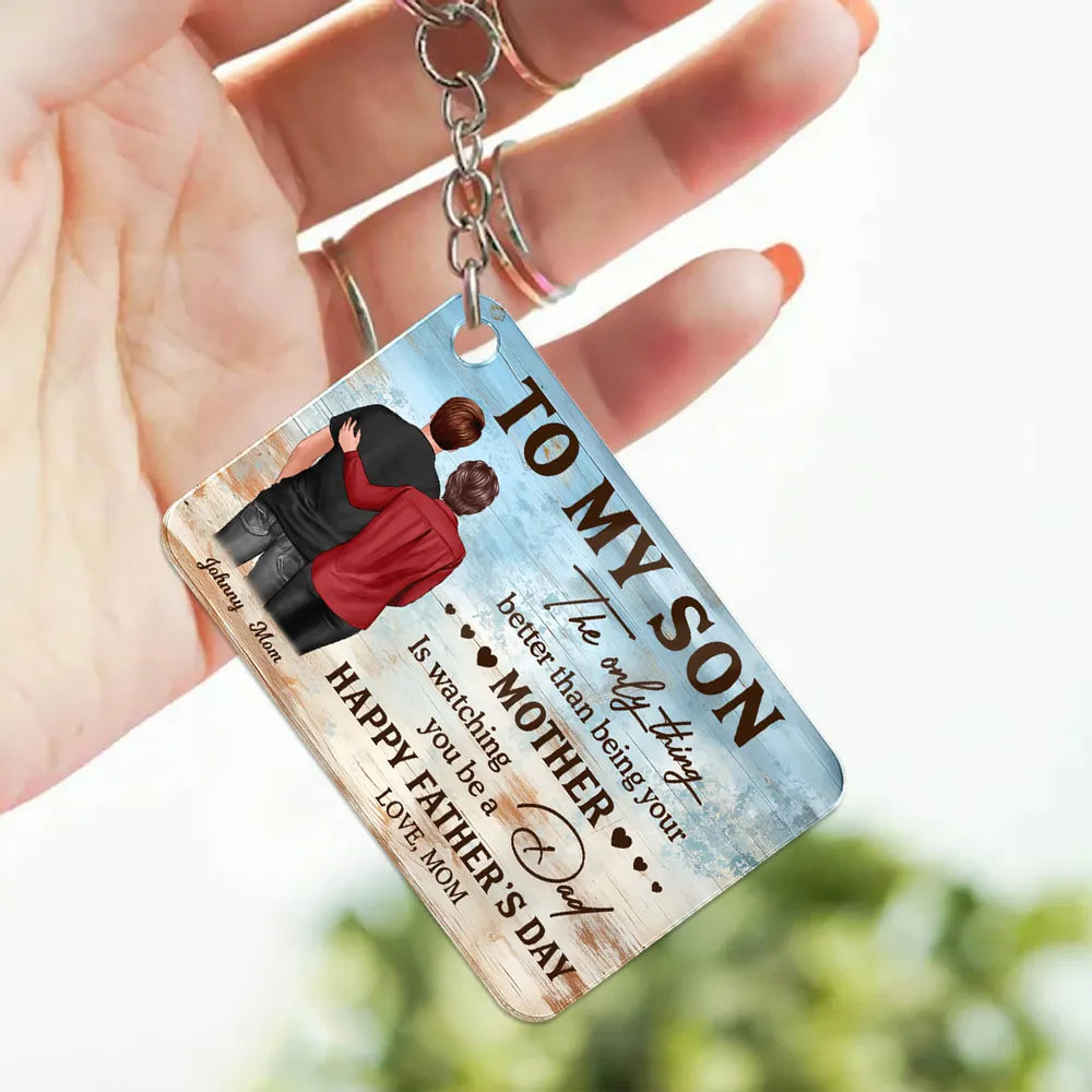 To My Son from Mom – Personalized Father’s Day Keychain, Heartfelt Wall Art Gift for Son, Emotional Gift for New Dad