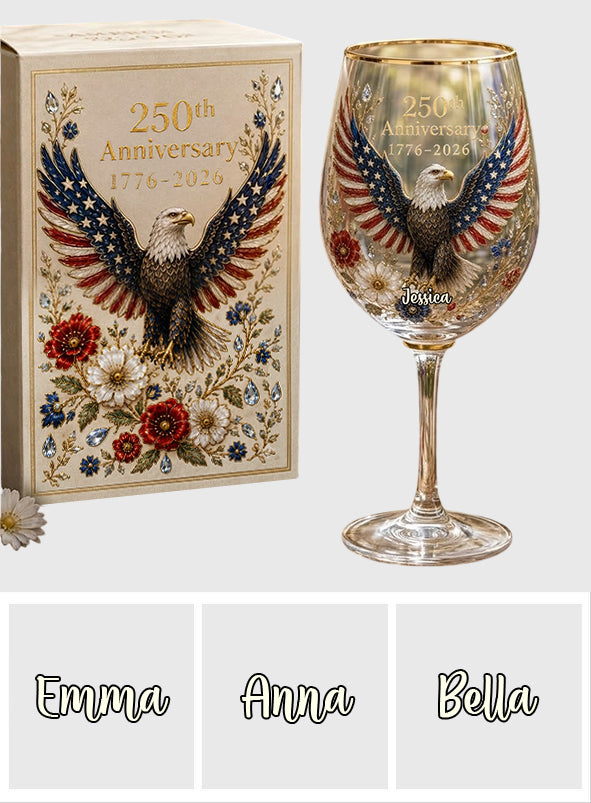 Land Of The Free - Personalized Bald Eagle Long Stem Wine Glass With Box