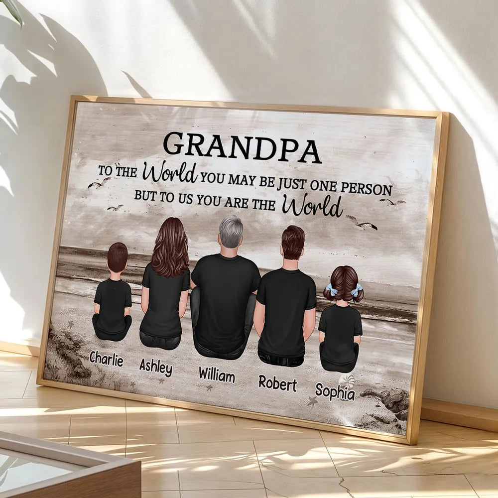 Poster Personalized Grandpa Beach Scene Family Art, You Are Our World, Vintage Style, Unique Gift from Grandkids