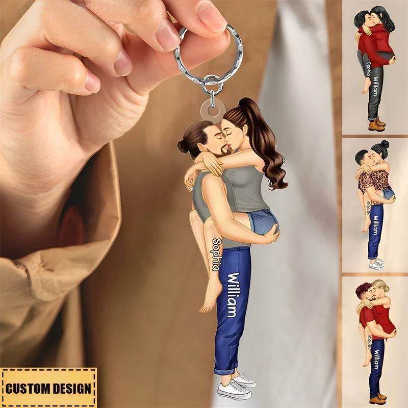 Embrace of Love - Personalized Kissing Couple Acrylic Keychain - Perfect for Valentine's & Anniversary Celebrations