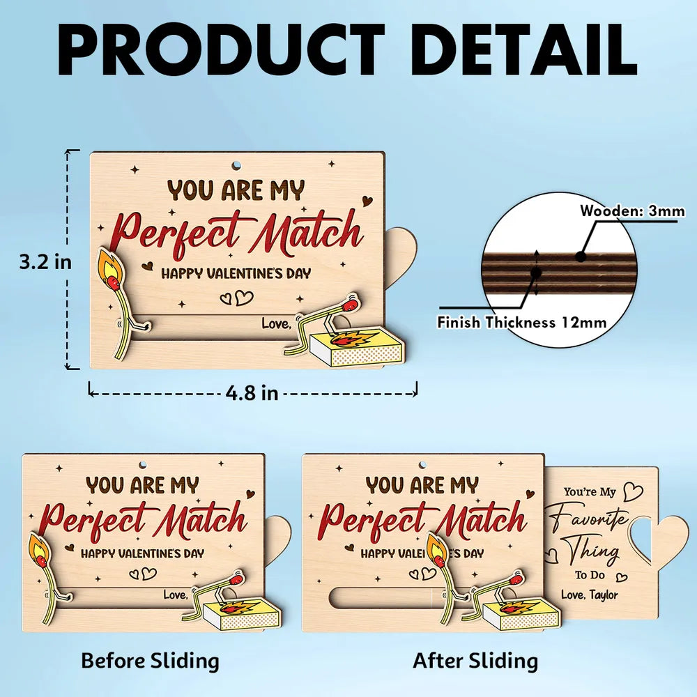 You're My Perfect Match Wooden Sliding Ornament, personalized couple Valentine's Day gift that's cute and funny