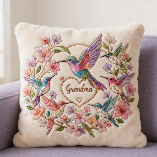 Hummingbird Nana - Personalized Grandma Faux Fur Square Pillow