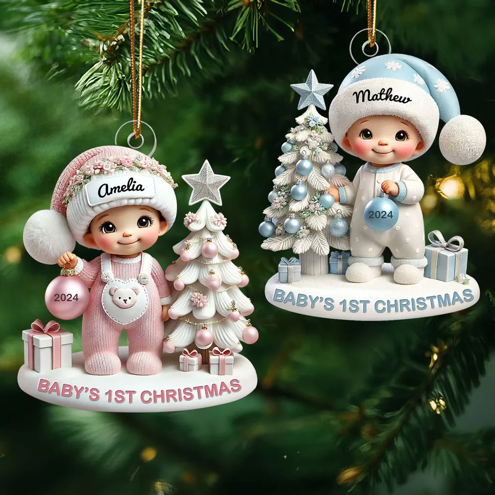 Personalized Acrylic Ornament for Baby's First Christmas – Cute Pastel Tree Design, Keepsake Holiday Decor & Unique New Baby Gift