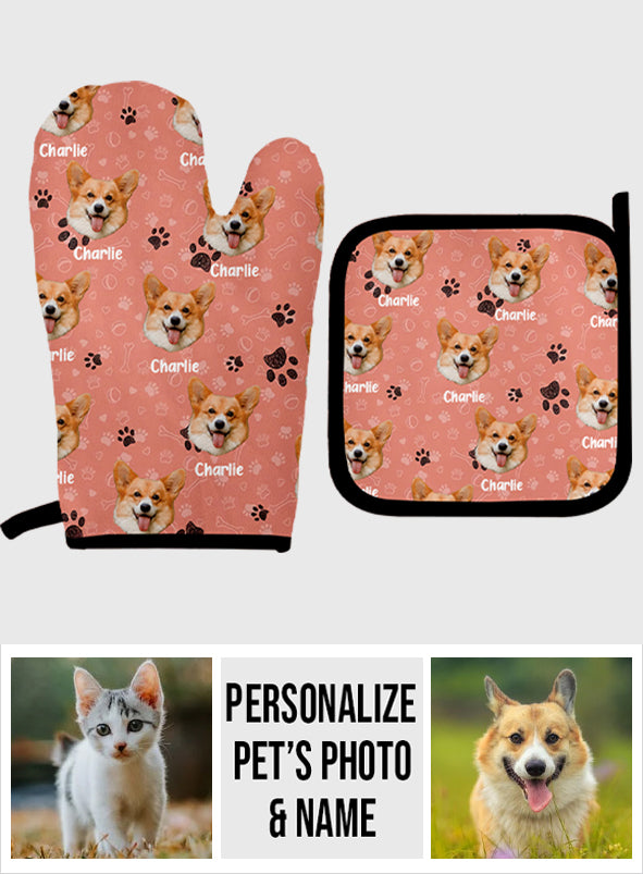 Custom Photo Pet Blanket - Gift for cat lovers - Personalized Oven Mitts & Pot Holder Set
