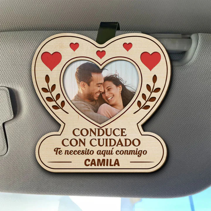 Personalized Heart Photo 2-Layer Wooden Car Visor Clip for Couples, Sweet Romantic Reminder, Unique Gift for Him or Her