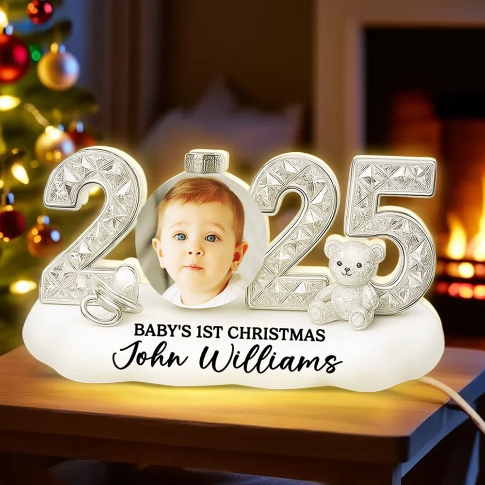 Baby's First Christmas Acrylic Light Box - Custom Photo, Warm Glow Nursery Decor - Unique Gift for New Parents
