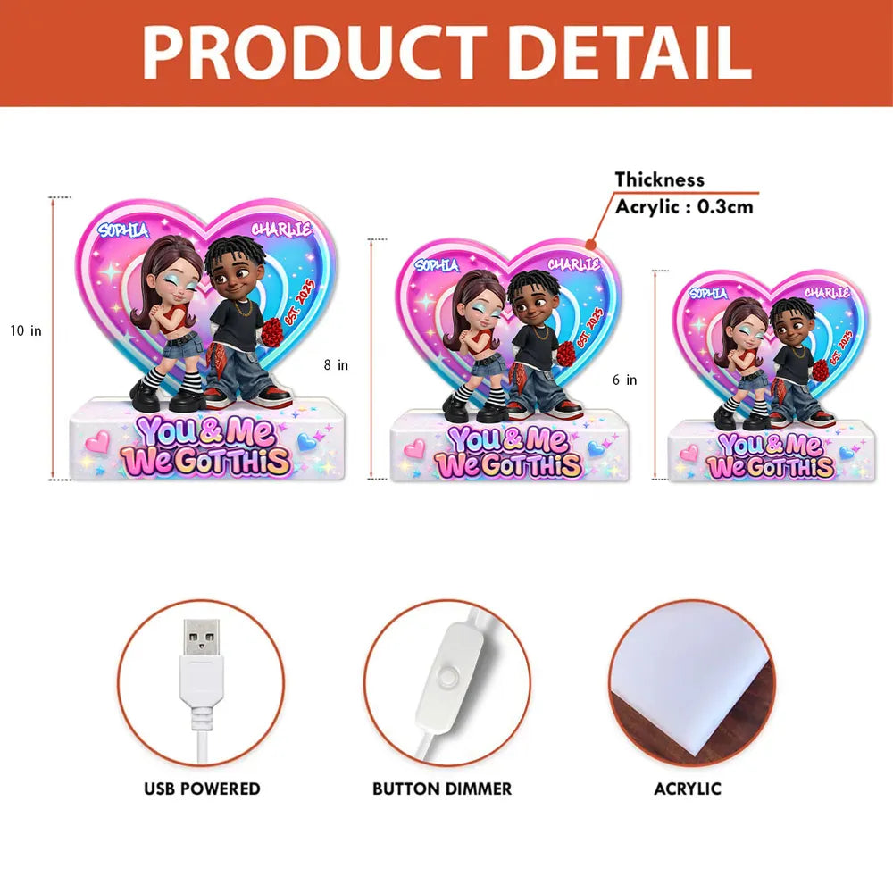 Personalized You & Me We Got This Heart Acrylic Light Box, Cute Cartoon Couple Bedroom Glow, Unique Gift for Him or Her