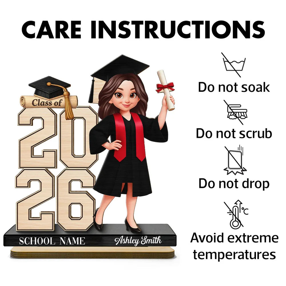 Custom Graduation Girl Character 2-Layer Wooden Plaque, Class Year Keepsake for Living Room Display, Thoughtful Gift