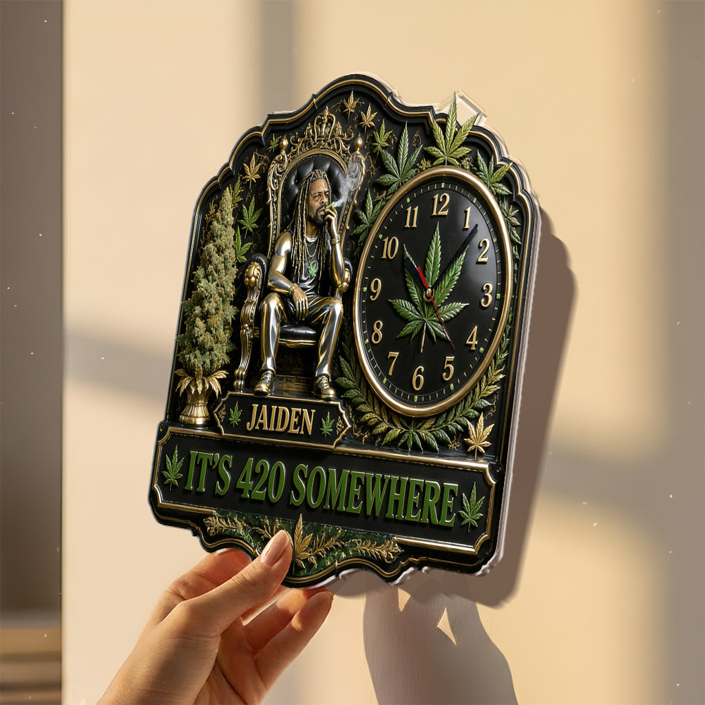 Any Photo It's 420 Here - Personalized Weed Acrylic Wall Clock