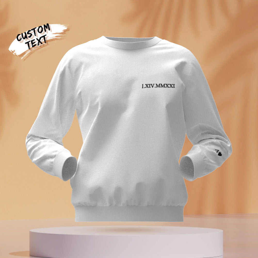 Custom Engraved Embroidery Round Neck Roman Numeral Date - Personalized Couple Sweatshirt