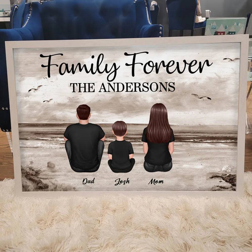 Family Forever Beach Design - Personalized Wooden Plauqe, Keychain, Poster, Wallet Card, and Pillow, Unique Gift