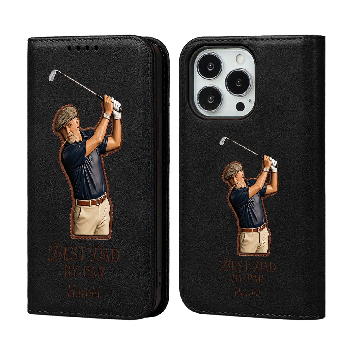Best Dad By Par - Personalized Father Wallet Phone Case With Strap