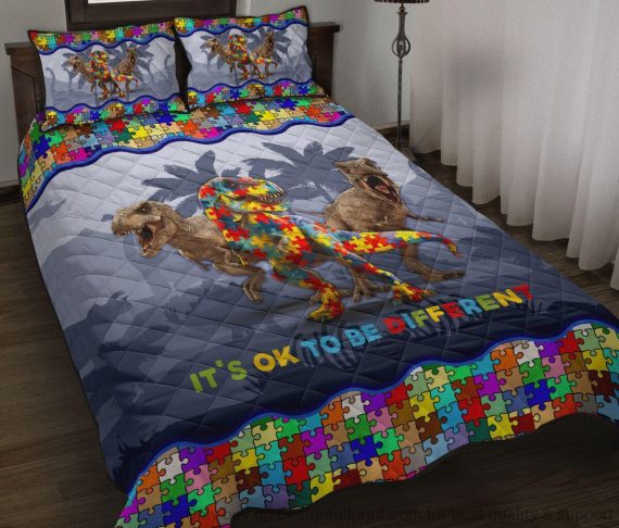 Autism Dinosaurs It Is Ok To Be Different - Autism Awareness Bedding Set 0921