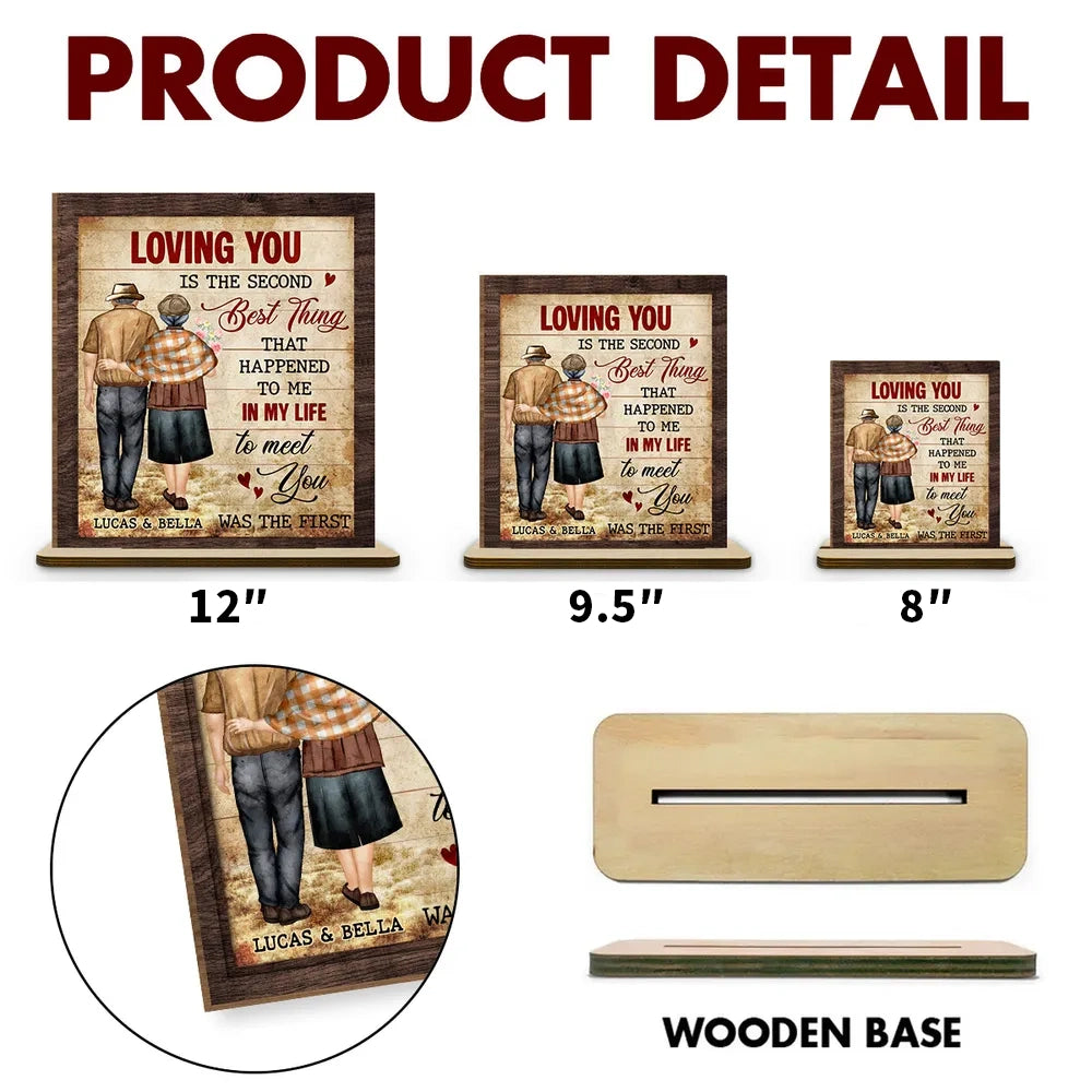 Personalized 2-Layer Wooden Plaque With Vintage Couple Walking Back View Sweet Love Quote, Unique Gift For Wife Or Husband