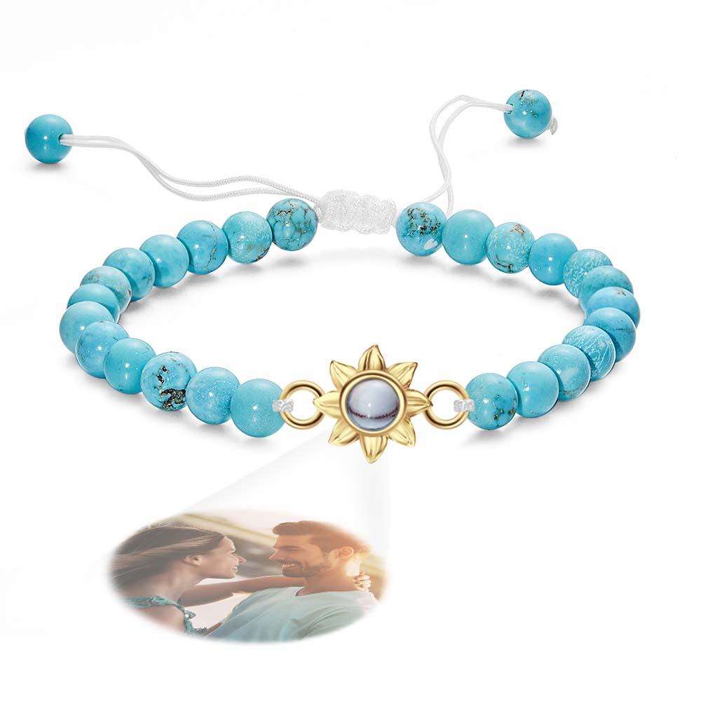 Flower For You - Personalized Photo Projection Beads Bracelet With Sunflower