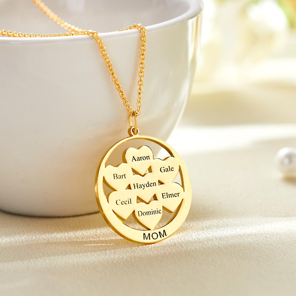 Custom Engraved Circle Hearts Necklace Charm - Personalized Necklace