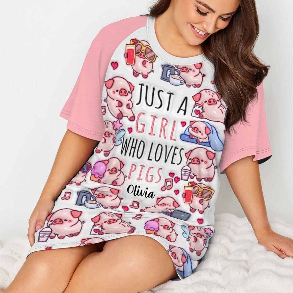 Just A Girl Who Loves Pigs - Personalized Pig Lover Sleep T-shirt Dress