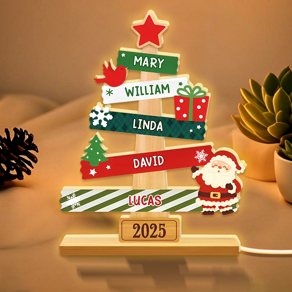 Acrylic Light Box Christmas Tree Sign for Families – Warm Fireplace Décor, customizable glow, heartwarming keepsake, perfect gift for holiday gatherings