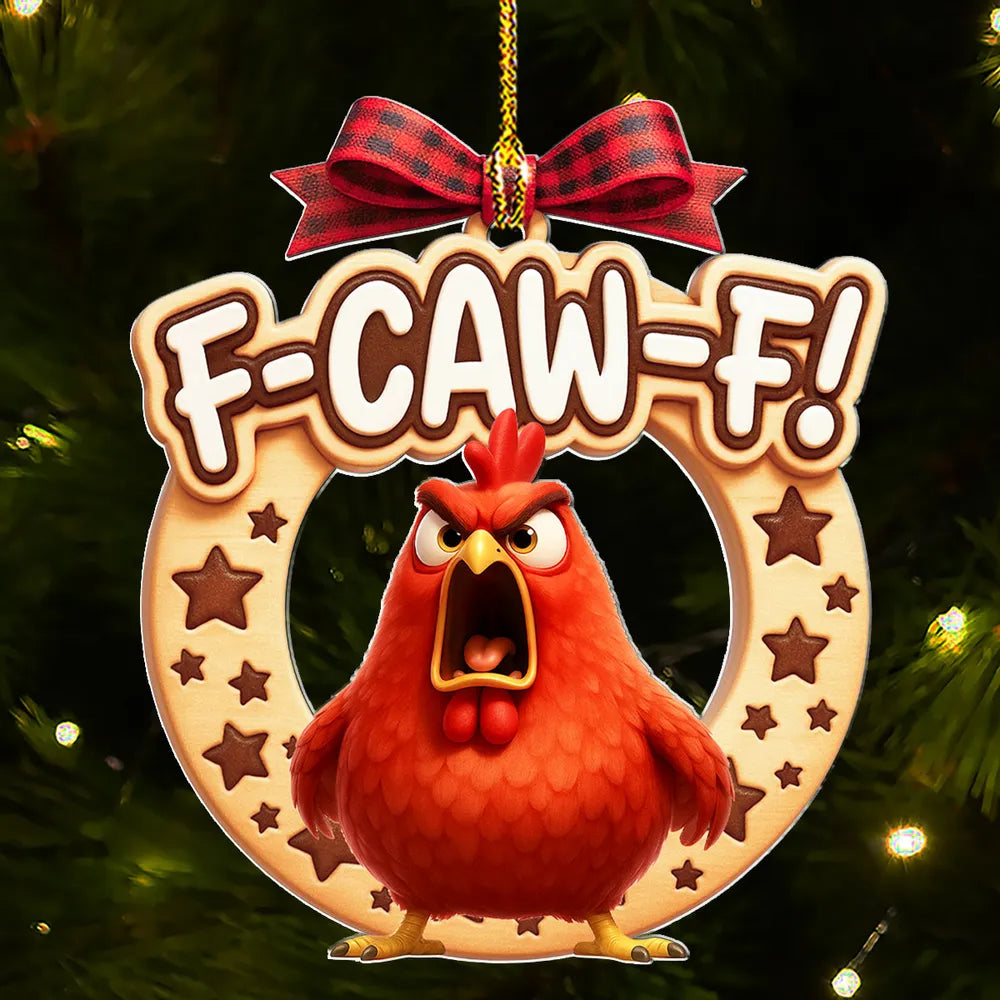 Custom Acrylic Ornament with Funny Shouting Rooster, Cute Christmas Tree Decoration and Quirky Gift Idea