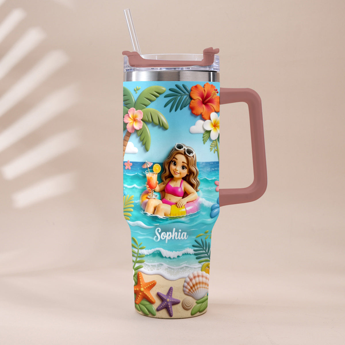 Any Photo Summer Vibes - Personalized Sea Lover Tumbler With Plush Charm