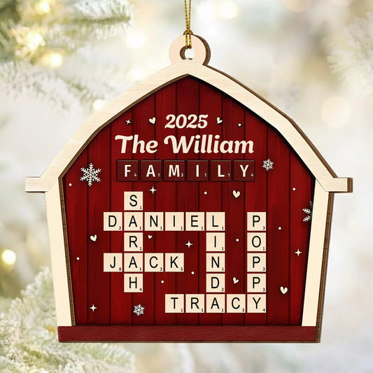 Family Crossword Barn - Personalized 2-Layered Wooden Ornament