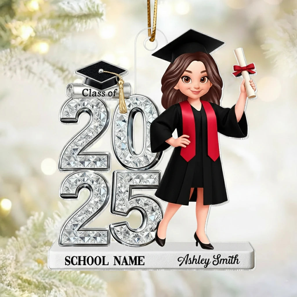 Personalized Acrylic Ornament Class Of 2025 Graduate Girl – Custom School Name Keepsake, Unique Gift For Daughter Or Son