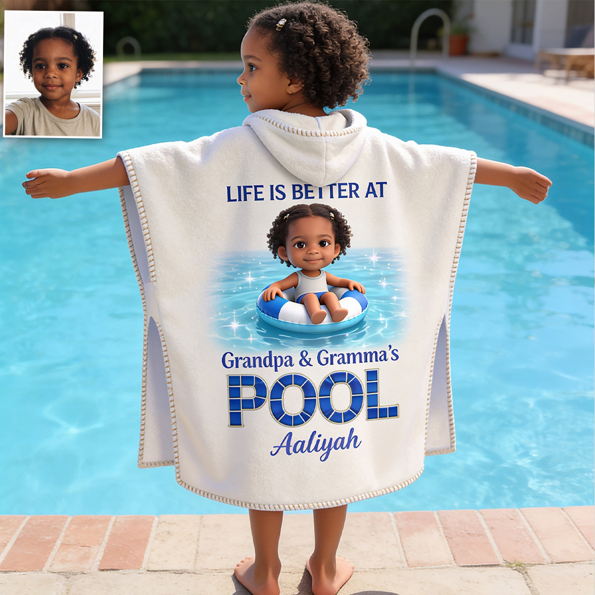 Life Is Better At The Pool - Personalized Kid Kid Hooded Towel Poncho