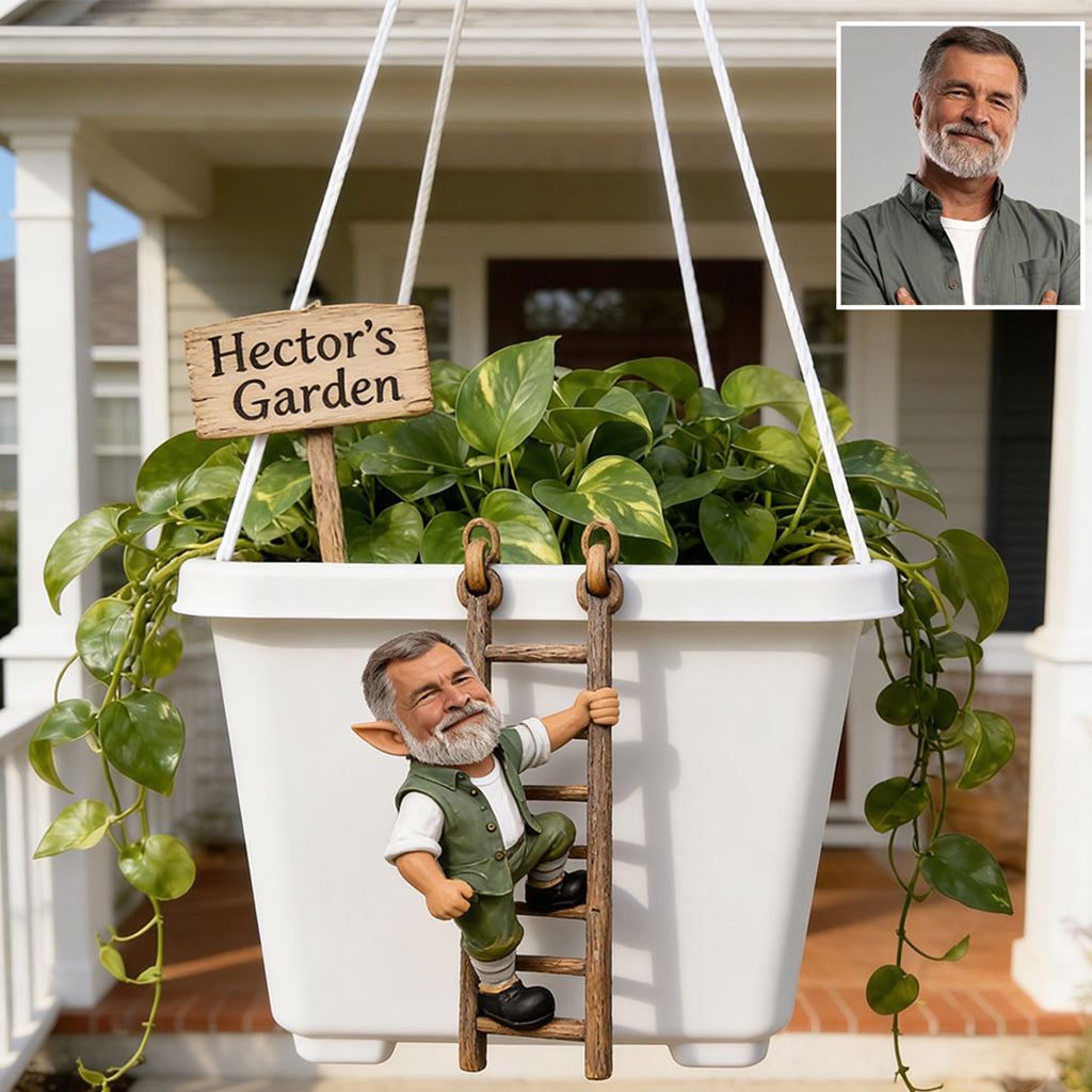 Funny Ladder Climbing Gnome - Personalized Gardening Hanging Pot