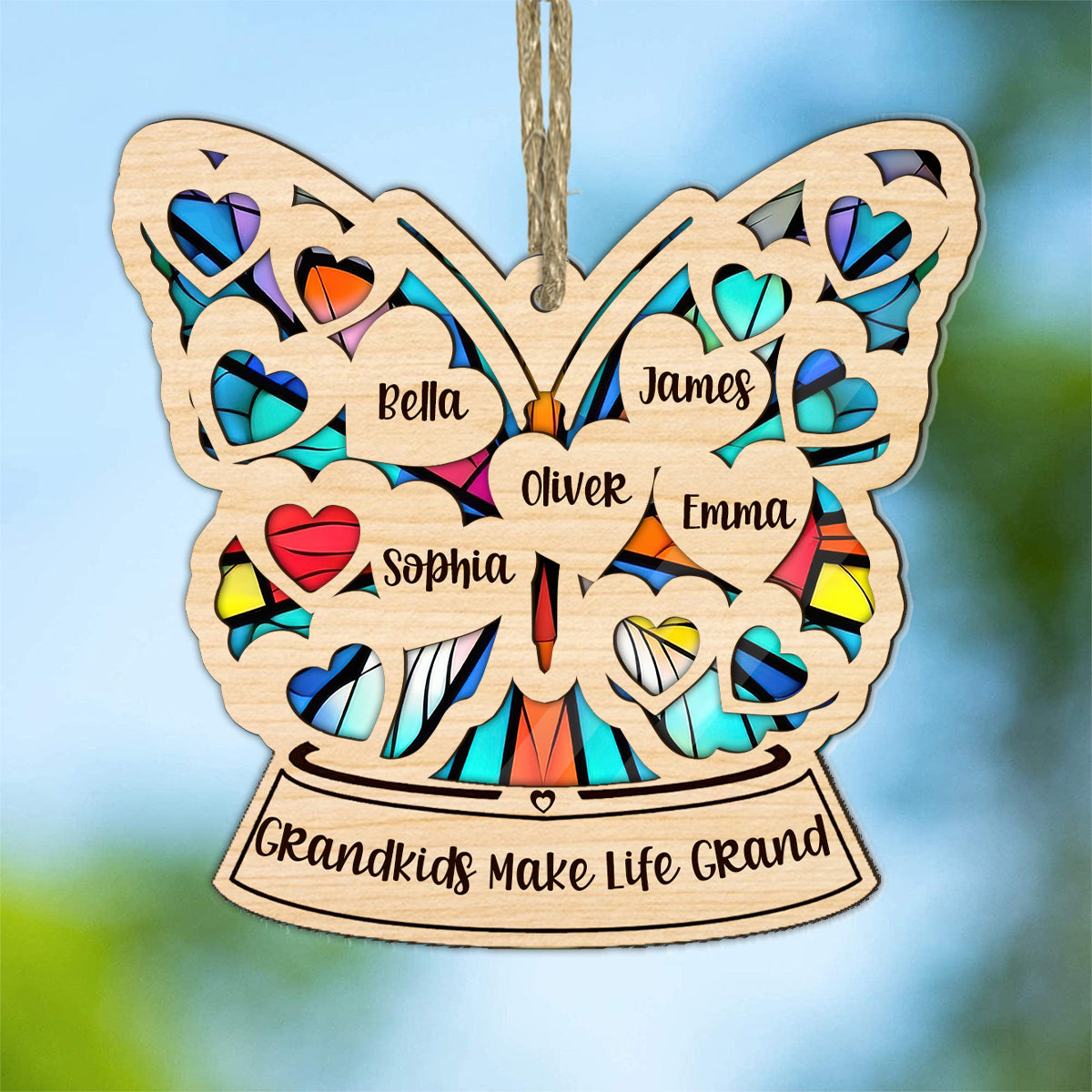 Grandma Mom Heart Butterfly - Personalized Grandma Suncatcher