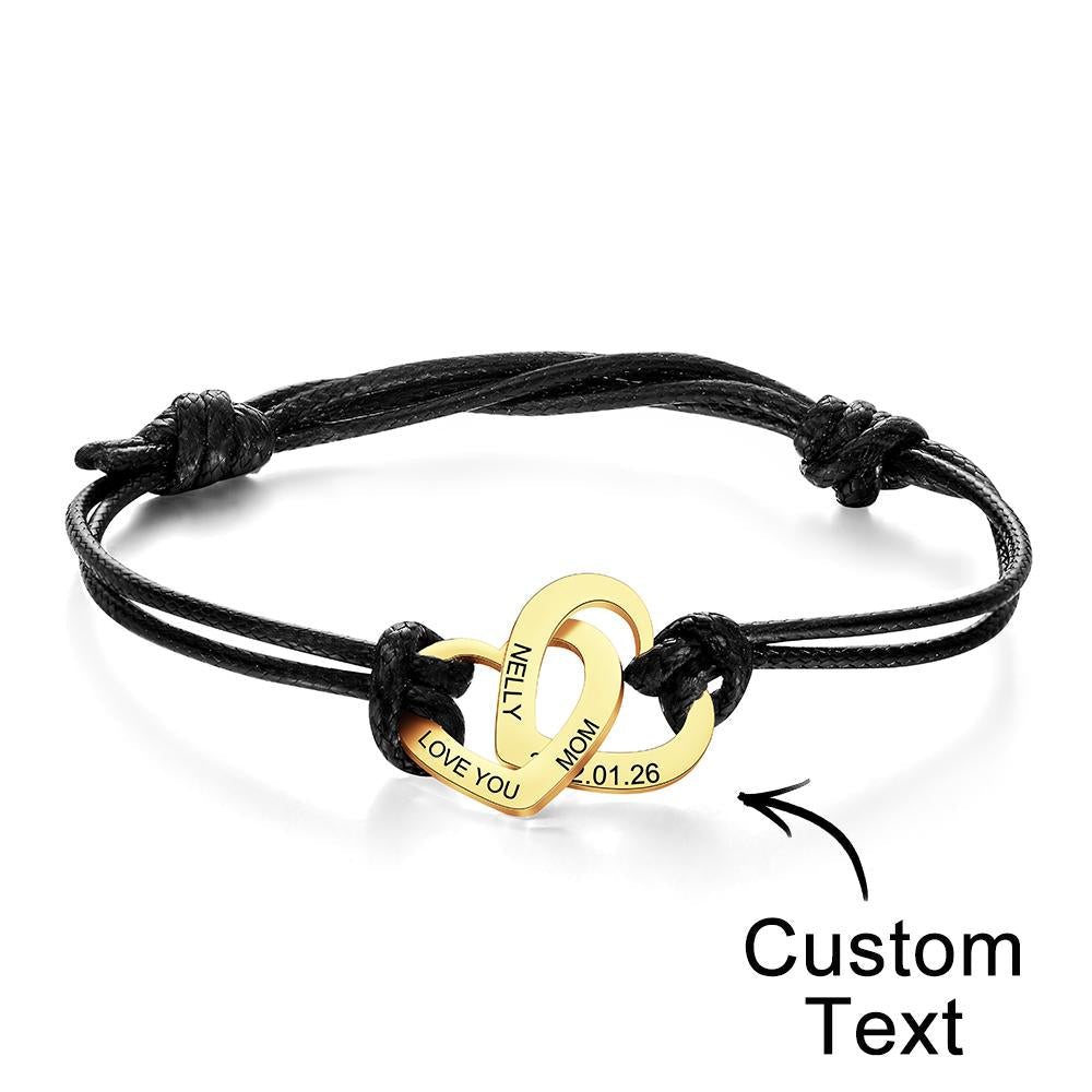 Any Text - Personalized Engraved Two Love Hearts Bracelet