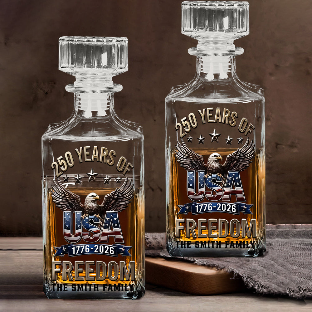America 250th Anniversary Gifts For Family - Personalized Independence Day/ 4th of July Whiskey Decanter Set