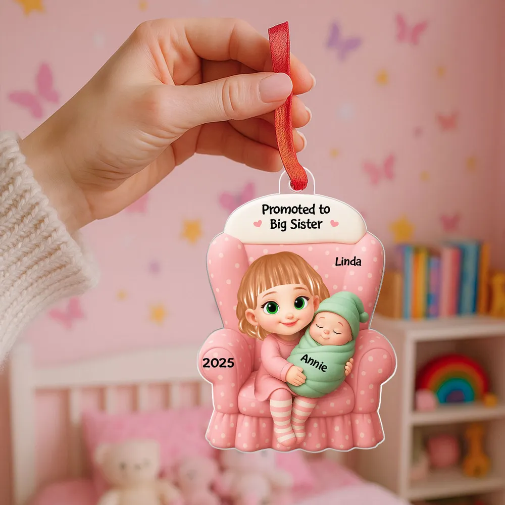 Personalized Acrylic Ornament Big Sister Promotion Gift Custom Baby Announcement Keepsake for Holiday Tree Decor