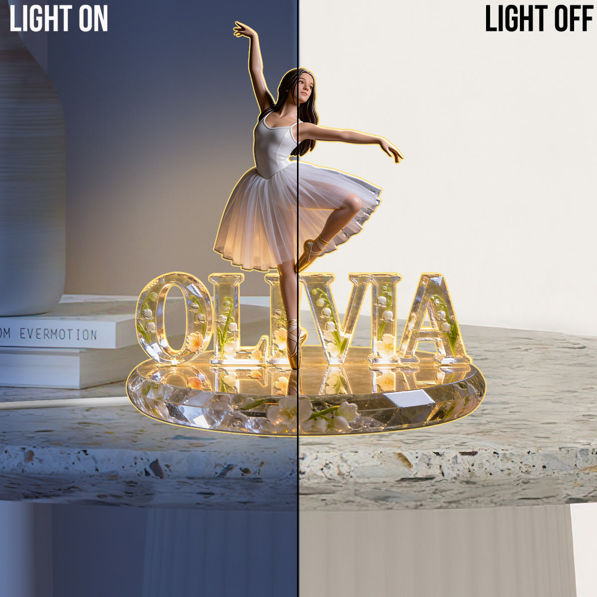 Ballerina & Floral - Personalized Ballet Acrylic LED Night Light