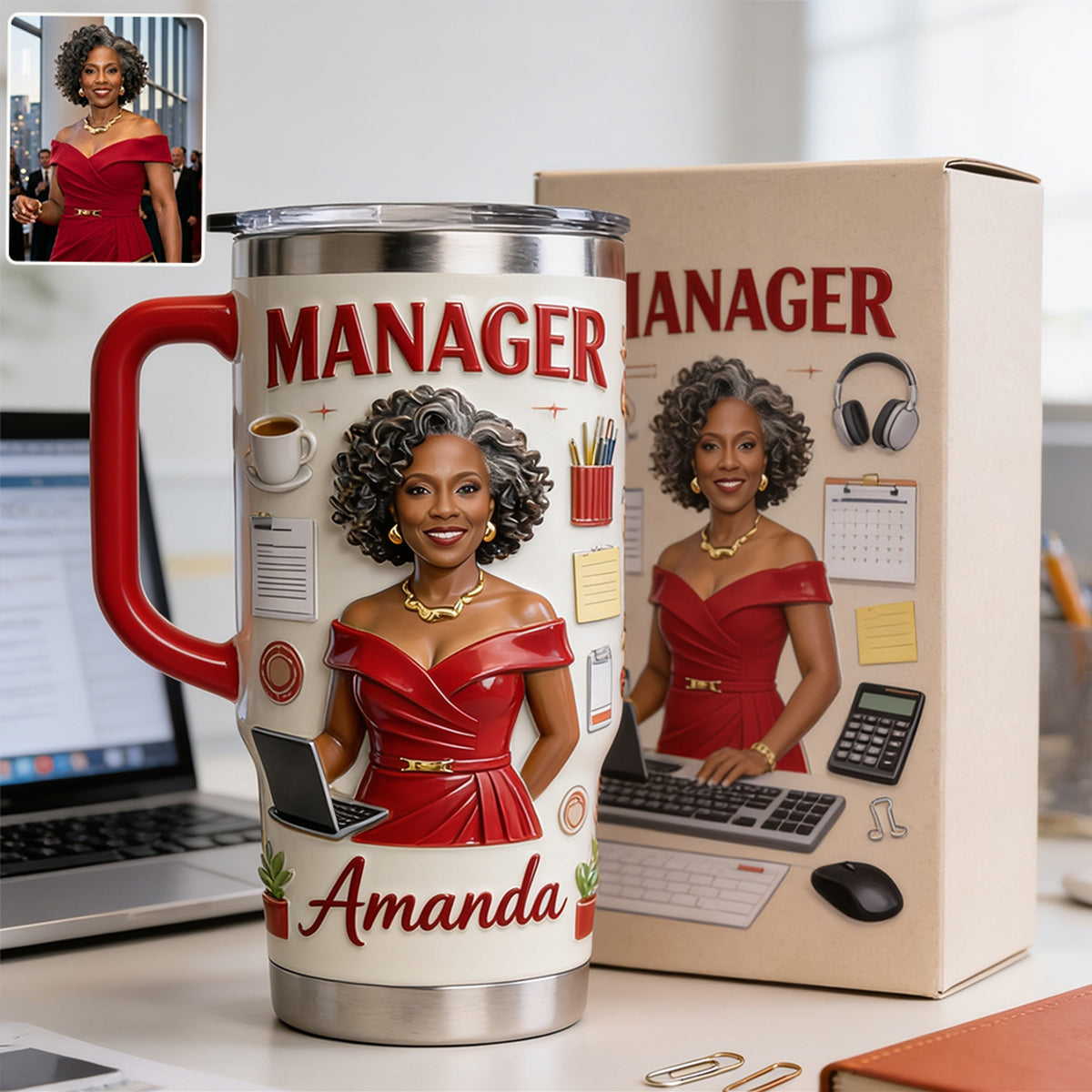 Custom Any Photo Office Staff Gift - Personalized Colleague Tumbler With Plush Charm