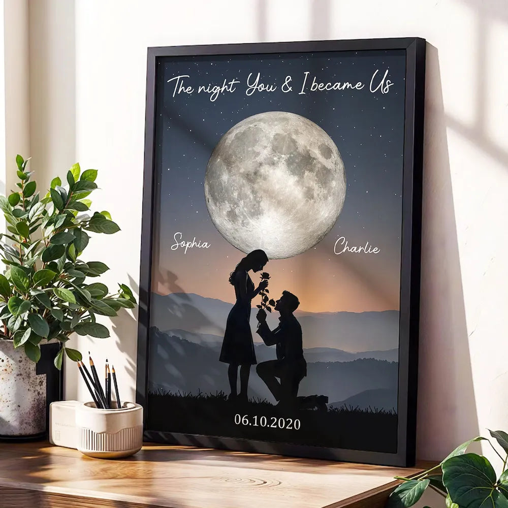 Personalized Poster The Night You & I Became Us Moonlit Proposal Silhouette Wall Art, Unique Romantic Gift for Couple